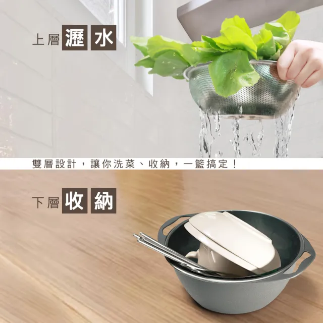 【Arlink】不鏽鋼 雙層圓形洗菜籃 中(洗菜藍/瀝水籃/廚房收納/蔬果瀝水籃/K11)