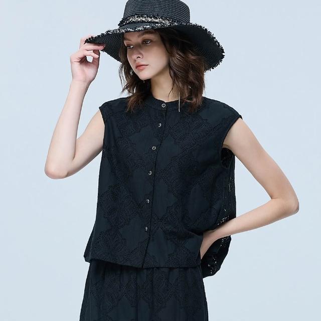 【ILEY 伊蕾】鏤空蕾絲排扣無袖背心(黑；M-XL；1262513013)
