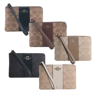 【COACH】新款燙印馬車 PVC 直紋拉鍊手拿包(多色)