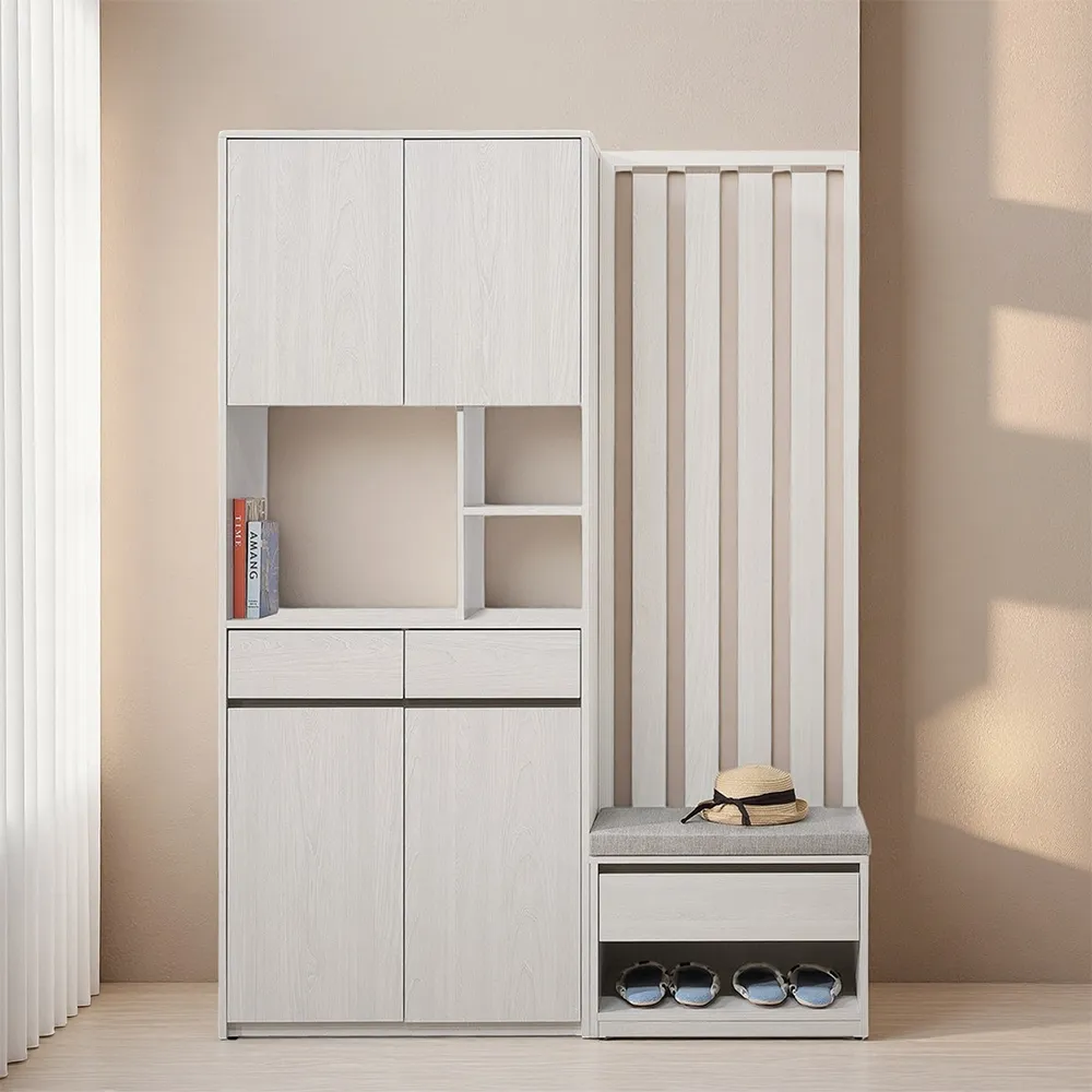 Vigo維果家居 木紋格柵隔間穿鞋櫃 整組