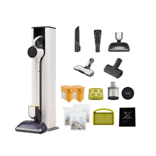 【LG 樂金】CordZero A9X蒸氣濕拖自動集塵無線吸塵器/吸頭收納x除蟎(A9X-STEAM 雪霧白)