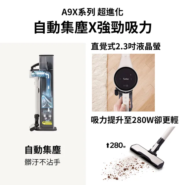 【LG 樂金】CordZero A9X自動集塵無線吸塵器/吸頭收納x除蟎x輕量化(A9X-AUTO 永夜灰)