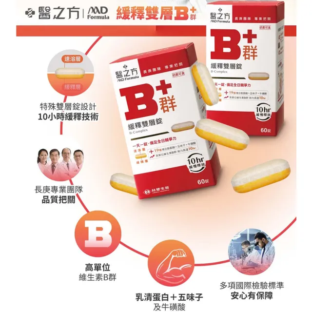 【台塑生醫醫之方】momo獨家緩釋B群雙層錠x5瓶(共375錠-李李仁代言-耐力10小時.高單位維生素B群.乳清蛋白)
