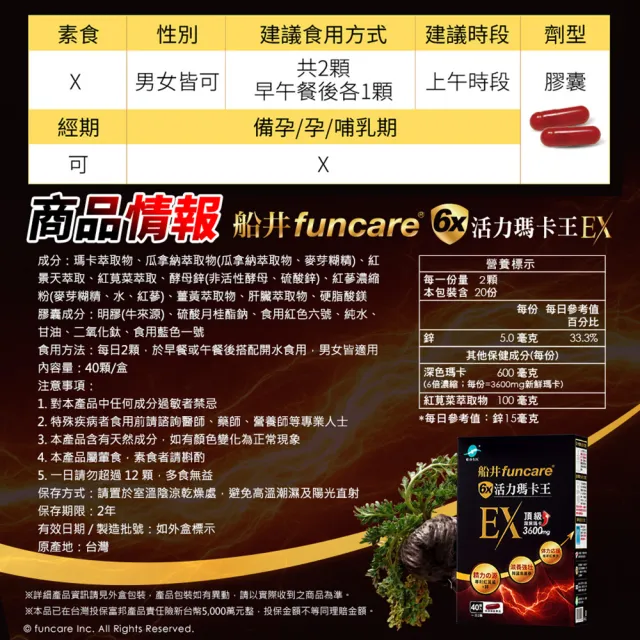 【funcare 船井生醫】6X活力瑪卡王膠囊EX40顆/盒x6