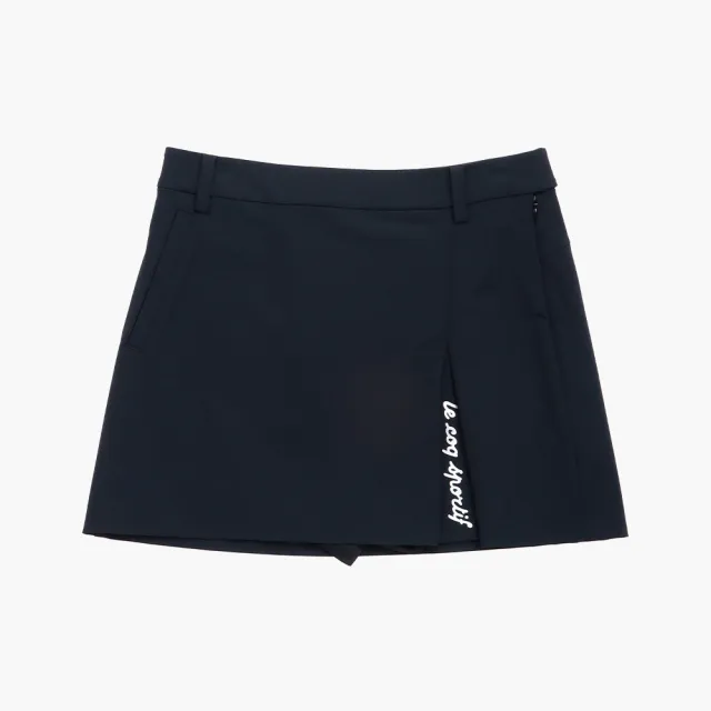 【LE COQ SPORTIF 公雞】高爾夫系列 女款黑色彈性防撥水防油防污短裙 QLX8T701
