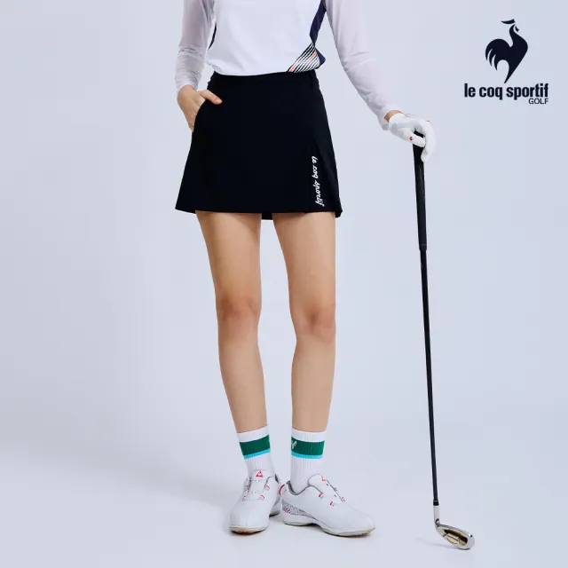 【LE COQ SPORTIF 公雞】高爾夫系列 女款黑色彈性防撥水防油防污短裙 QLX8T701