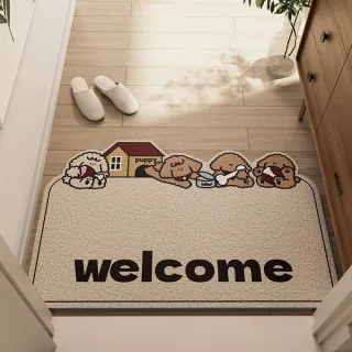 【JOCIYO 聚時柚】萌寵WELCOME80*50cm迎賓刮泥地墊 進門玄關腳踏墊 歡迎光臨地毯(絲圈印花地墊)