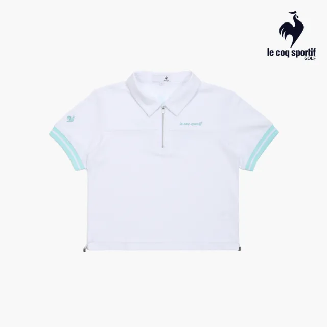 【LE COQ SPORTIF 公雞】高爾夫系列 女款白色吸汗速乾彈性防曬短袖POLO衫 QLX2T204