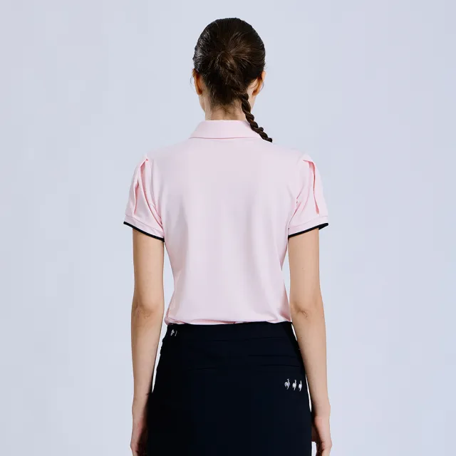 【LE COQ SPORTIF 公雞】高爾夫系列 女款粉紅色吸汗速乾彈性防曬短袖POLO衫 QLX2T203