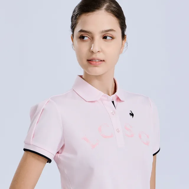 【LE COQ SPORTIF 公雞】高爾夫系列 女款粉紅色吸汗速乾彈性防曬短袖POLO衫 QLX2T203