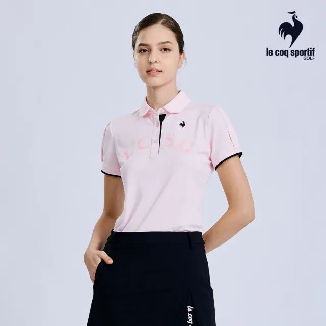 【LE COQ SPORTIF 公雞】高爾夫系列 女款粉紅色吸汗速乾彈性防曬短袖POLO衫 QLX2T203