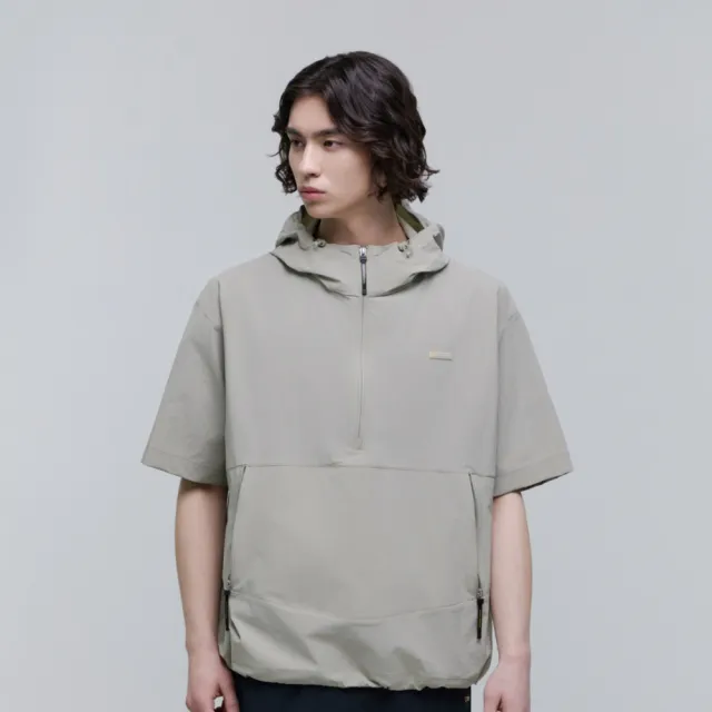 【National Geographic 國家地理】男女同款 ADELIE 輕量平織 ANORAK 半開拉鍊短袖連帽上衣/防曬 - 瑪瑙灰色