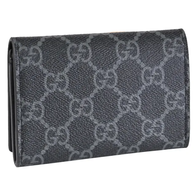 【GUCCI 古馳】GG Supreme 經典雙C印花信用卡證件零錢包(黑灰)