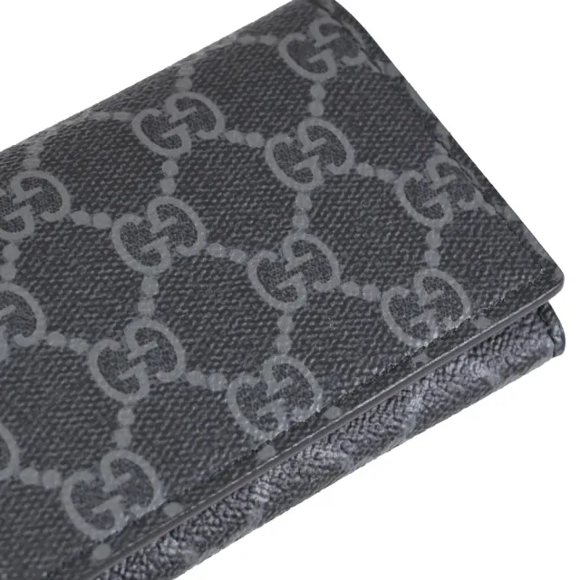 【GUCCI 古馳】GG Supreme 經典雙C印花信用卡證件零錢包(黑灰)