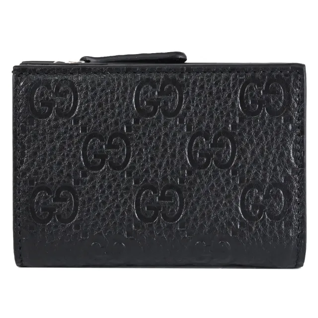 【GUCCI 古馳】Jumbo GG 經典雙G LOGO壓紋扣式零錢短夾(黑)