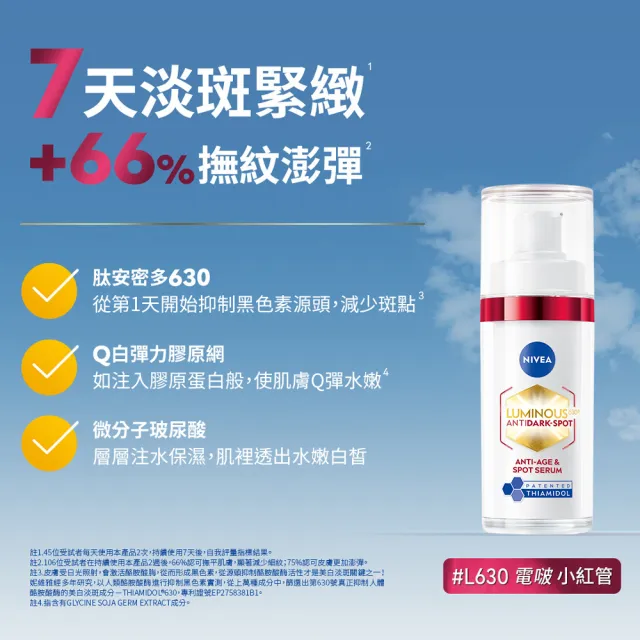 【NIVEA 妮維雅】630淡斑煥白精華30ml(提安明多630/抗老/抗痘/專利美白成分)