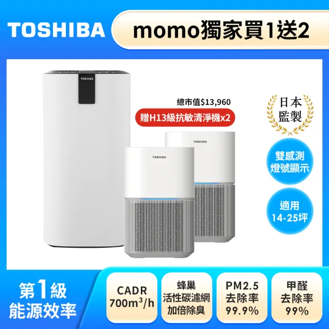 【TOSHIBA 東芝】等離子智能抑菌空氣清淨機 適用14-25坪 日本監製 CAF-W116XTW(買大送兩小 三機組)
