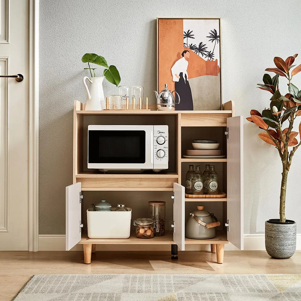 【hoi! 好好生活】Linsy北歐風百搭餐邊櫃0.9M 原木+白色 LS187