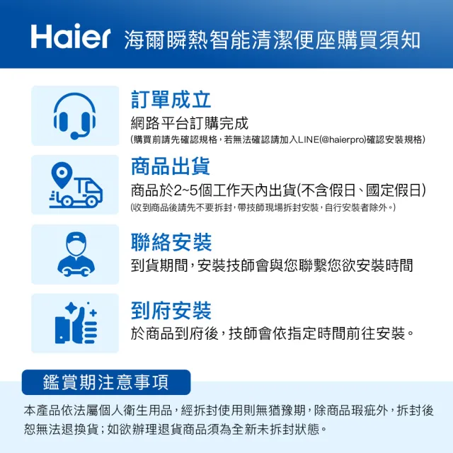 【Haier 海爾】瞬熱智能潔淨便座/除臭 HW-WD35 (免治馬桶 基本安裝)
