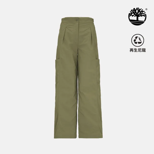 【Timberland】女款灰綠色寬版機能長褲(A42JF590)
