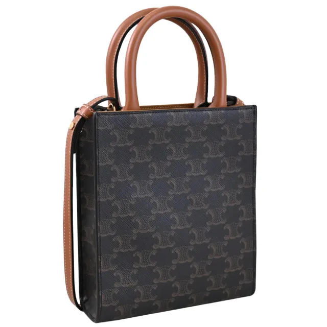 【CELINE】MINI CABAS TRIOMPHE 品牌印花迷你紙袋包兩用包深咖)