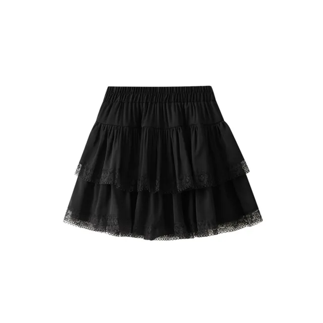 【米蘭精品】現貨限搶 短裙A字裙子百褶裙蛋糕裙網紗裙半身裙休閒大尺碼女裝(蕾絲蓬蓬裙女裙子2色74jc40)