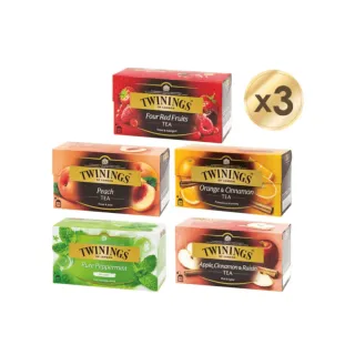 【Twinings 唐寧茶】調味茶包 共75入 25入x3盒(四紅果茶/香甜蜜桃/香橙肉桂/異國香蘋)
