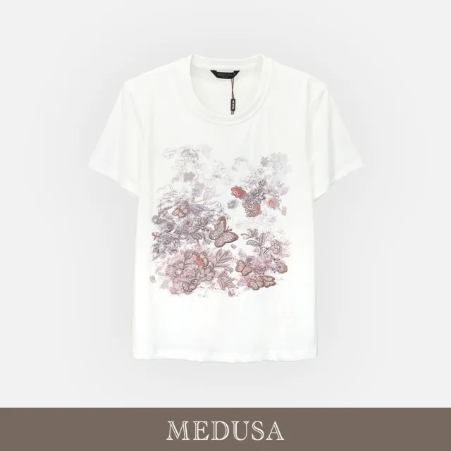【MEDUSA 曼度莎】現貨-花園蝴蝶刺繡純棉T恤（M-XL）｜短袖T恤 休閒上衣 刺繡上衣
