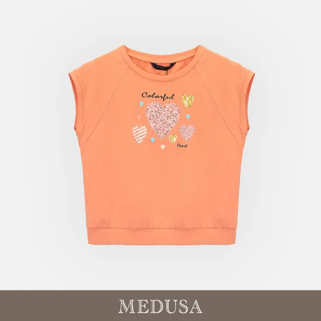 【MEDUSA 曼度莎】現貨-粉嫩橘粉多彩亮片愛心T恤（M-XL）｜短袖T恤 休閒上衣 女生T恤