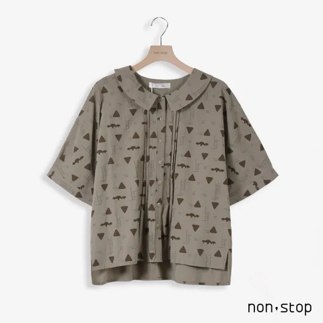【non-stop】幾何漫遊打摺短版襯衫-2色