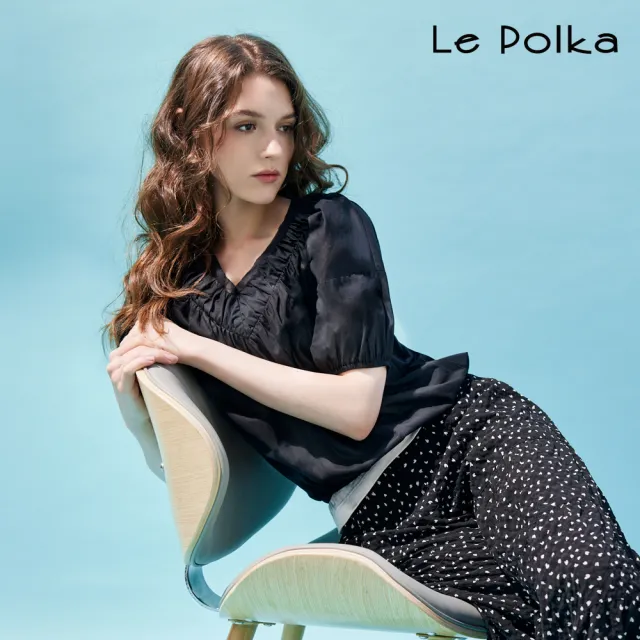 【Le Polka】V領抽褶薄棉上衣-女