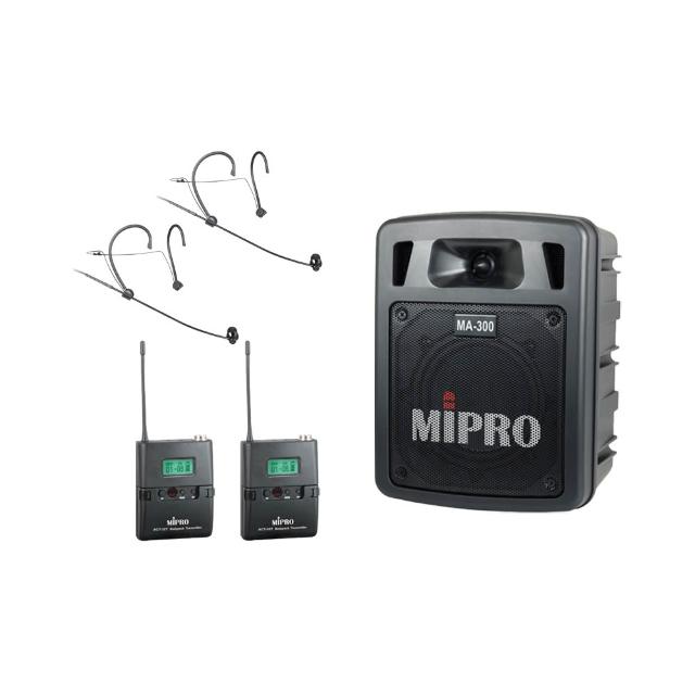 【MIPRO】MA-300D 配2頭戴無線麥克風 UHF(最新二代藍芽/USB鋰電池 雙頻道迷你無線擴音機)