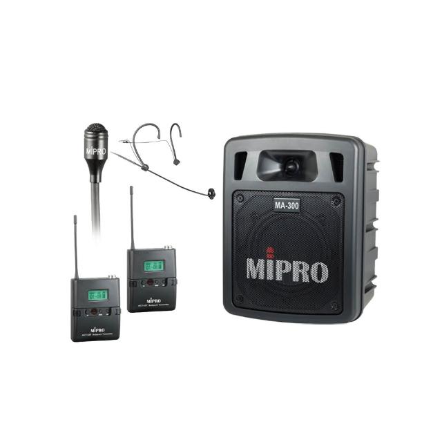 【MIPRO】MA-300D 配1頭戴+1領夾無線麥克風 UHF(最新二代藍芽/USB鋰電池 雙頻道迷你無線擴音機)