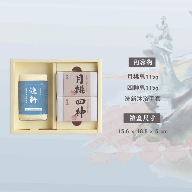 【阿原】送心禮-祝福禮盒(月桃皂115g+四神皂115g+洗新沐浴手套)(送禮推薦)