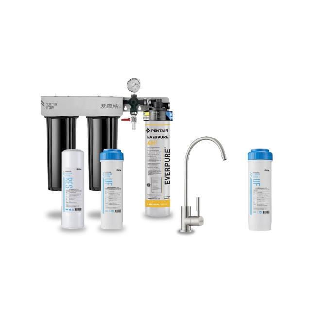 【EVERPURE 愛惠浦】櫥下型 PURVIVE Trio-4H2三道式生飲淨水器(升級不鏽鋼龍頭/前置樹脂+中空絲膜)