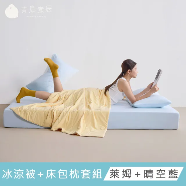 【青鳥家居】奶蓋綿綿冰涼被+涼感伸縮床包枕套組(涼夏床包涼被組/涼感組)