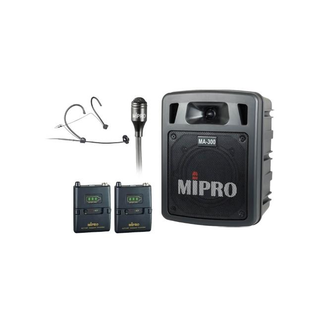 【MIPRO】MA-300D 配1領夾+1頭戴無線麥克風 5.8G(最新二代藍芽/USB鋰電池 雙頻道迷你無線擴音機)