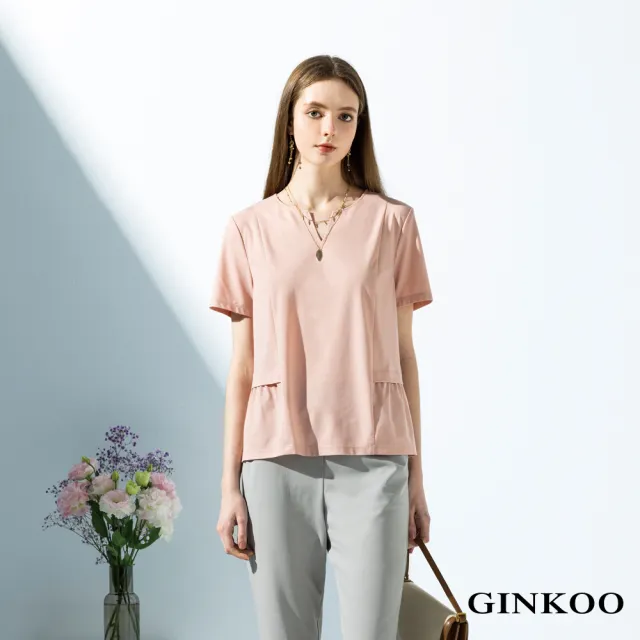 【GINKOO 俊克】側腰荷葉剪接A字上衣