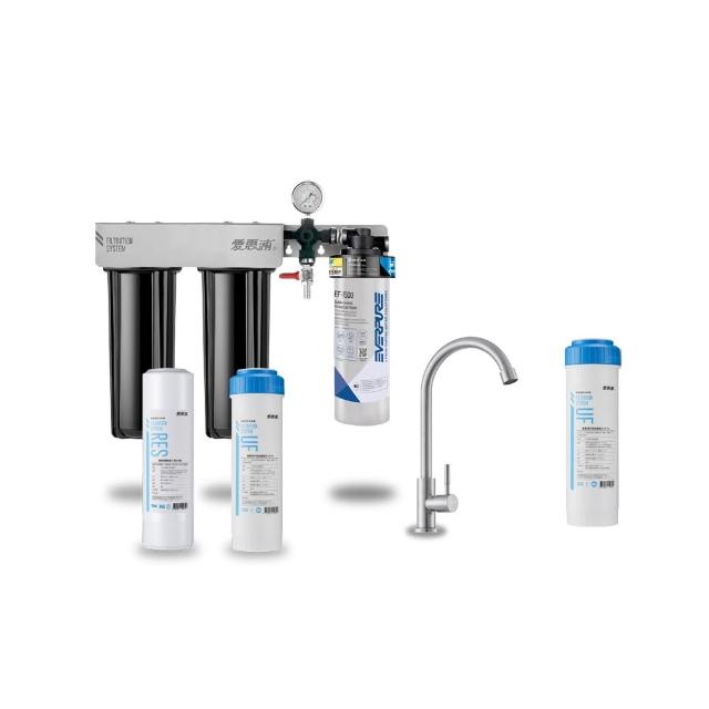 【EVERPURE 愛惠浦】櫥下型 PURVIVE Trio-EF1500大流量不鏽鋼龍頭三道式生飲淨水器(前置樹脂+中空絲膜)