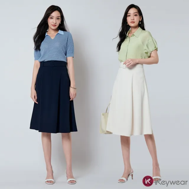【KeyWear 奇威名品】V型口袋A-Line中長裙(共2色)