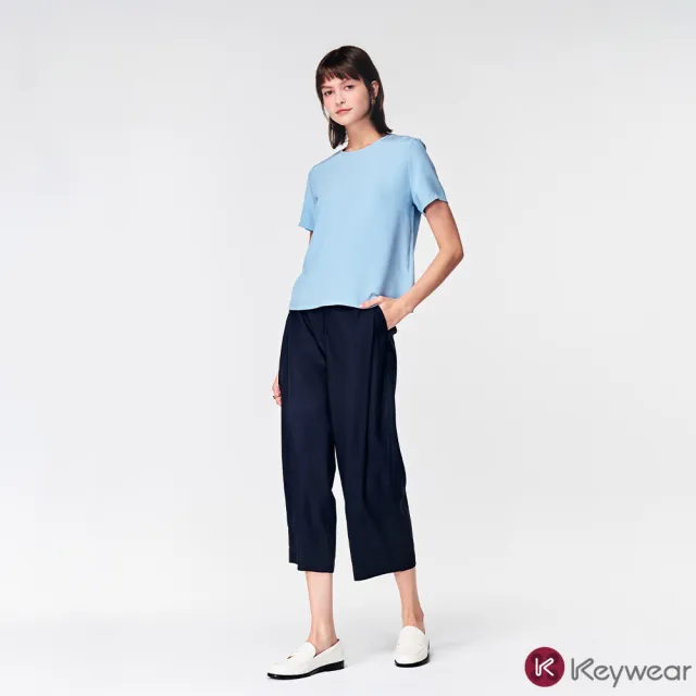 【KeyWear 奇威名品】麻料寬鬆剪裁九分褲