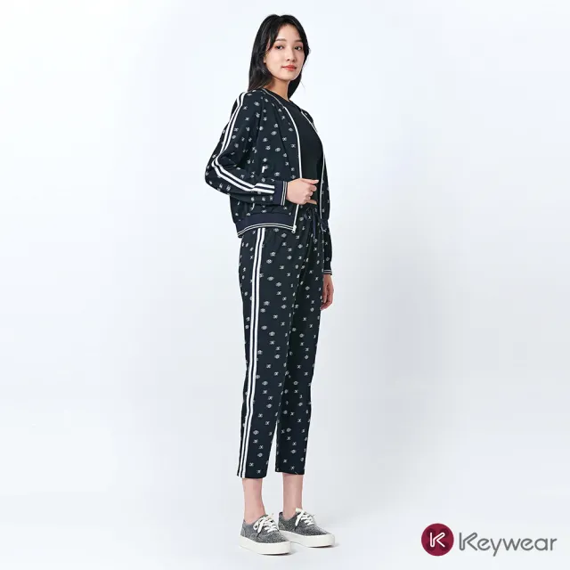 【KeyWear 奇威名品】撞色拼接印花長袖外套