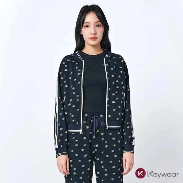 【KeyWear 奇威名品】撞色拼接印花長袖外套