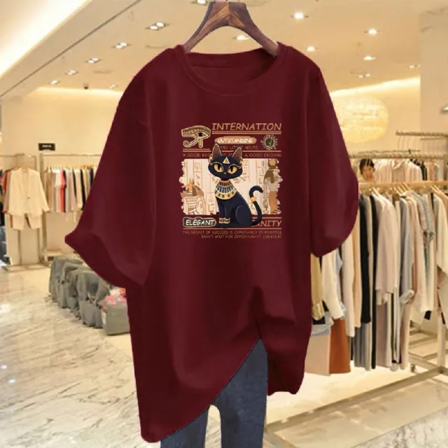 【ASister 小姊姊】買一送一組/純棉上衣☆*法老貓咪*中長版短袖T恤(10色 S-3XL)
