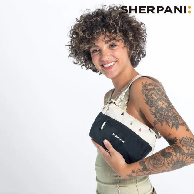【Sherpani】雙11 RFID 防潑水多功能斜背包 26I Skye 3L｜印花米-黑 (RFID屏蔽 撥水)