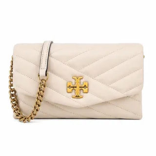 【TORY BURCH】KIRA 金屬LOGO轉釦斜紋翻蓋WOC斜背包(米白)