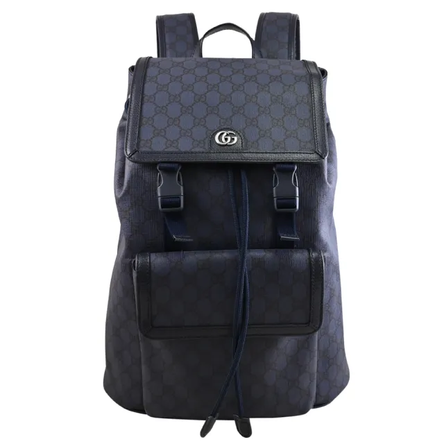 【GUCCI 古馳】Ophidia GG Supreme 經典雙G印花翻蓋抽繩商旅包後背包(深藍)