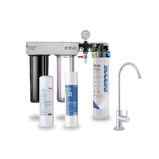 Everpure 愛惠浦 Trio-PBS400 櫥下型淨水器，採用先進濾芯淨水方式，提供純淨飲水解決方案。適用前置濾芯 RES-800、RES-100H+UF-01 及精密主濾芯如 AC2、4C2、ADC 等多款，容量達 5 公升以上，規格 H51xW42xD14cm。美國原裝貨源，享 1 年保固及 BSMI 許可 R3G712，適閤家庭使用，高效過濾確保水質安全。