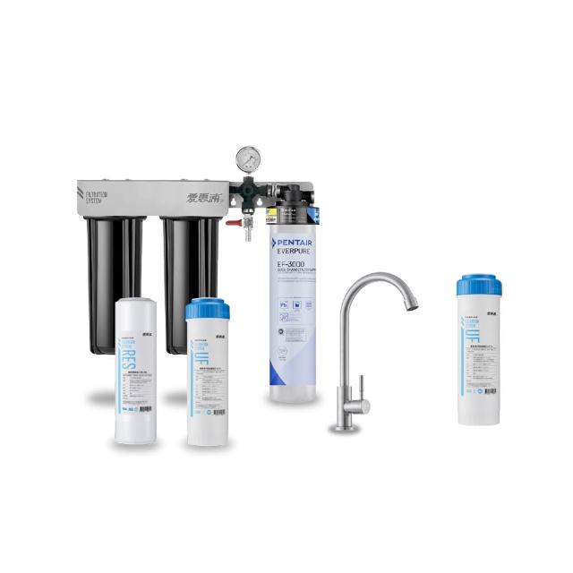【EVERPURE 愛惠浦】櫥下型 PURVIVE Trio-EF3000大流量不鏽鋼龍頭三道式生飲淨水器(前置樹脂+中空絲膜)