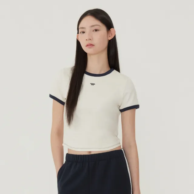 【COVERNAT】官方旗艦館 女款窄版修身滾邊T恤(WMS短袖上衣 深藍/象牙白/棕色)